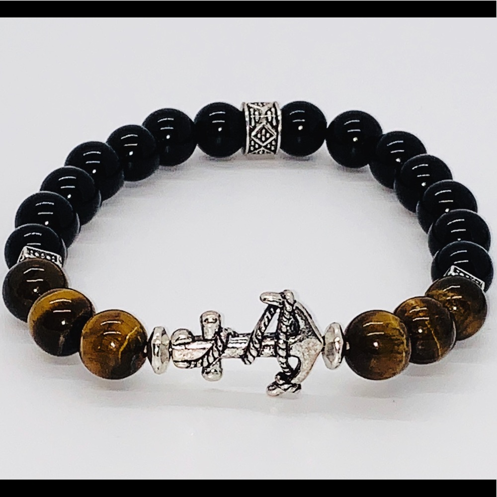 Tiger eye & Onyx Anchor beaded bracelet